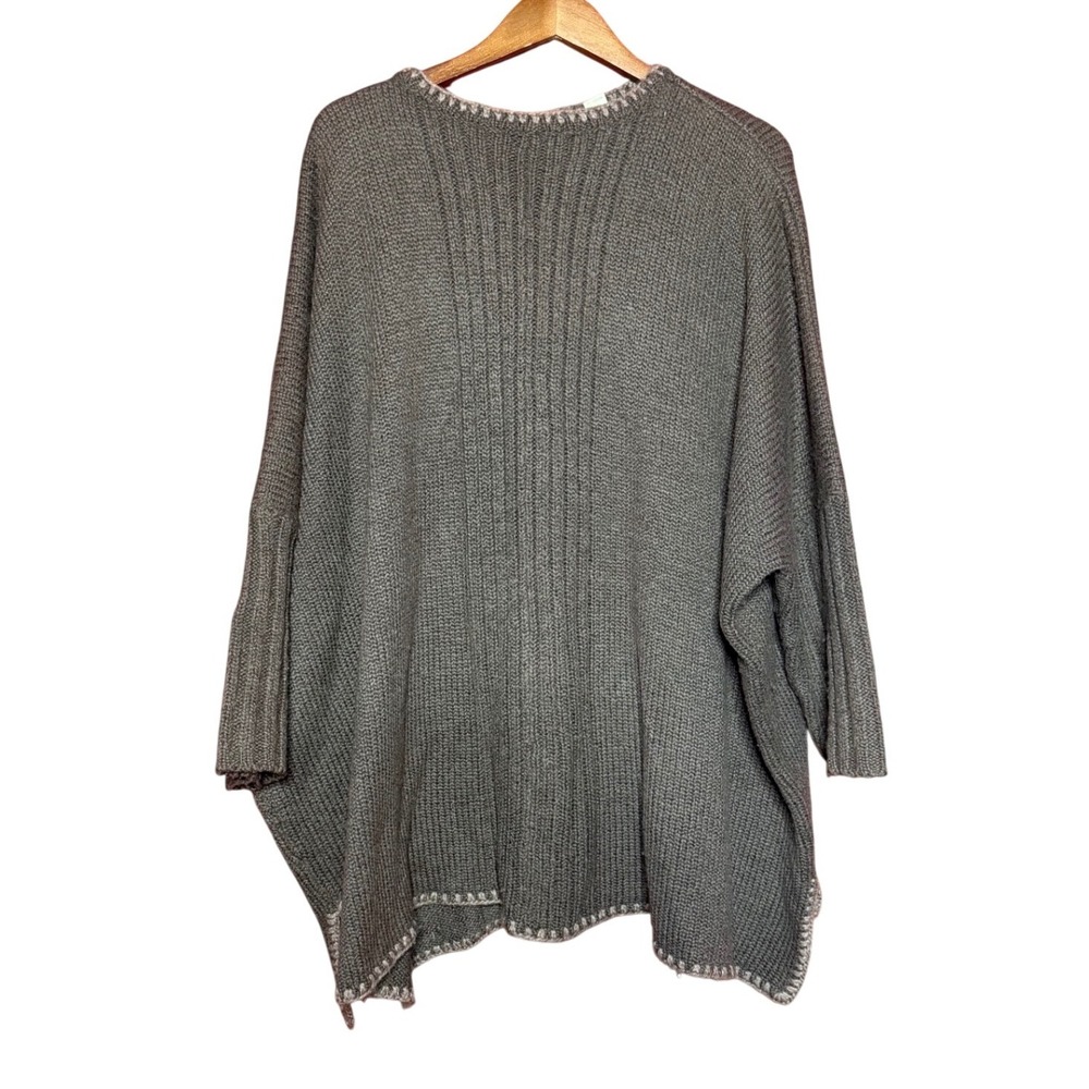 J. Jill Poncho Sweater Women One Size Gray Wool Cotton Blend Excellent Ribbed